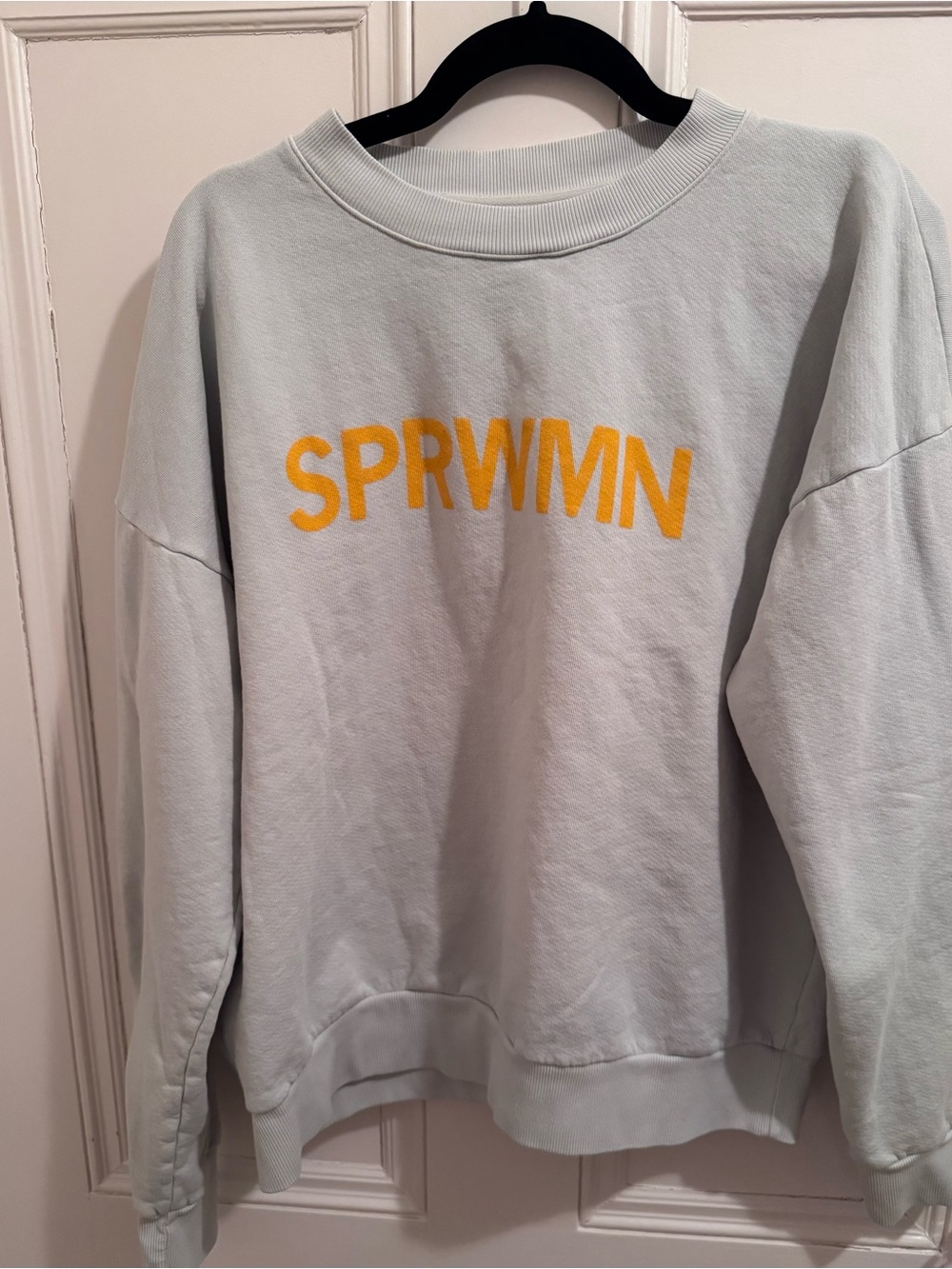 SPRWMN Light Gray Crewneck Sweatshirt with Yellow Logo - Picture 2 of 5